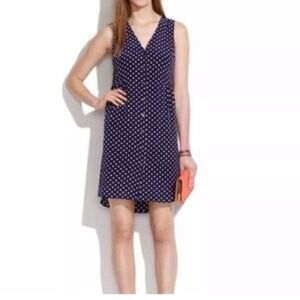 Madewell blue and cream silk dot dress size L